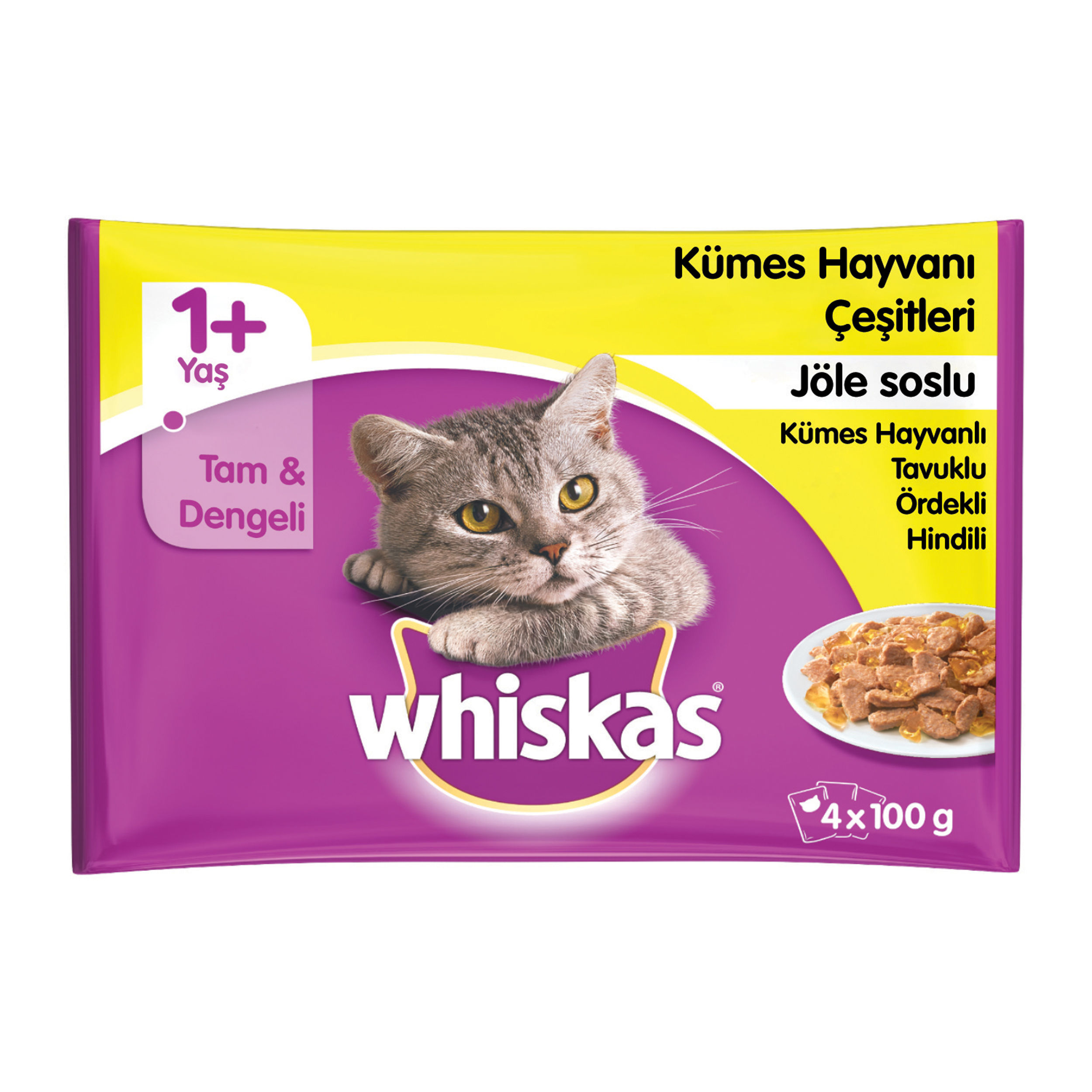 Whiskas 100 Gr. Pounch Kümes Hayvanı Yaş Kedi Maması (4 Adet) (WHISKAS.140415)