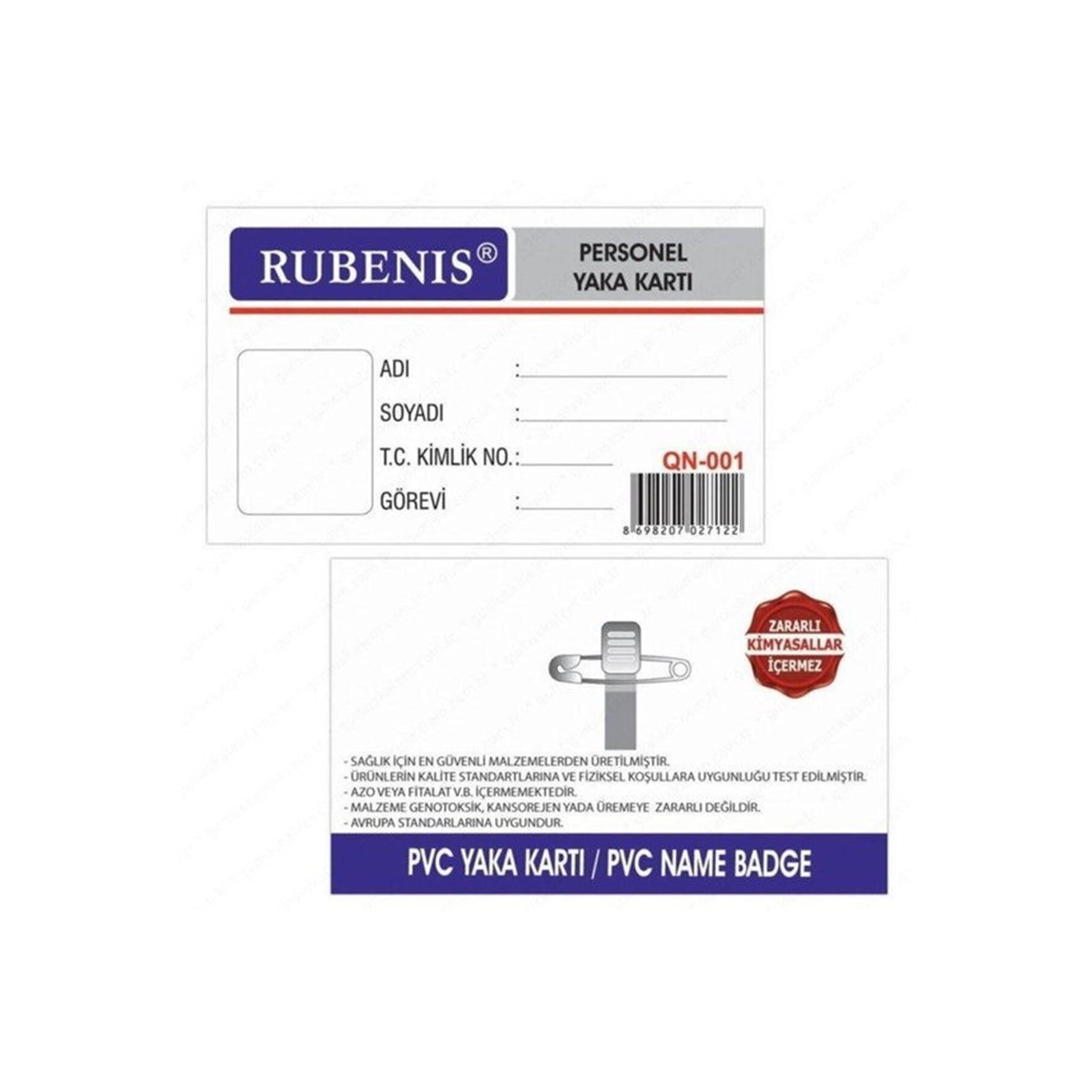 Rubenis 50' Li Personel Yaka Kartı (1-QN-001)