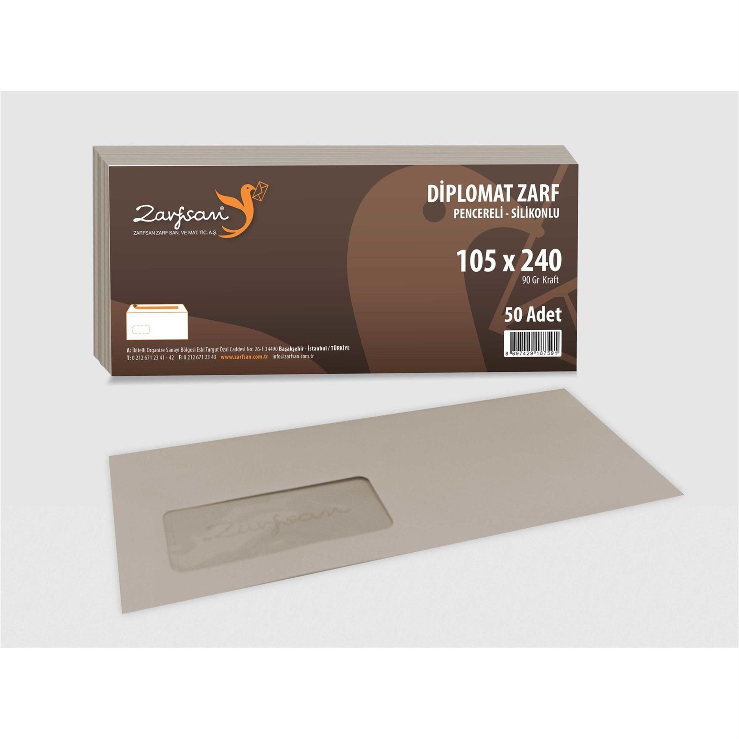 Zarfsan 90 Gr. Silikonlu Penceresiz Diplomat Zarf (50 Adet) (155024254018)