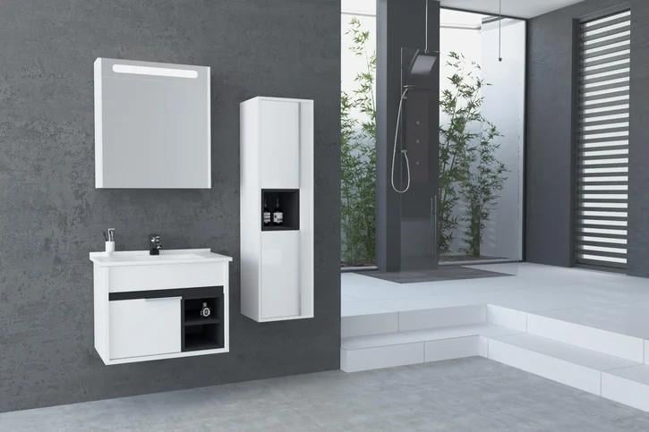 ! Aquanil Napoli 85 cm Dorado-Antrasit Beyaz Lavabolu Takım Banyo Dolabı (41400001049)