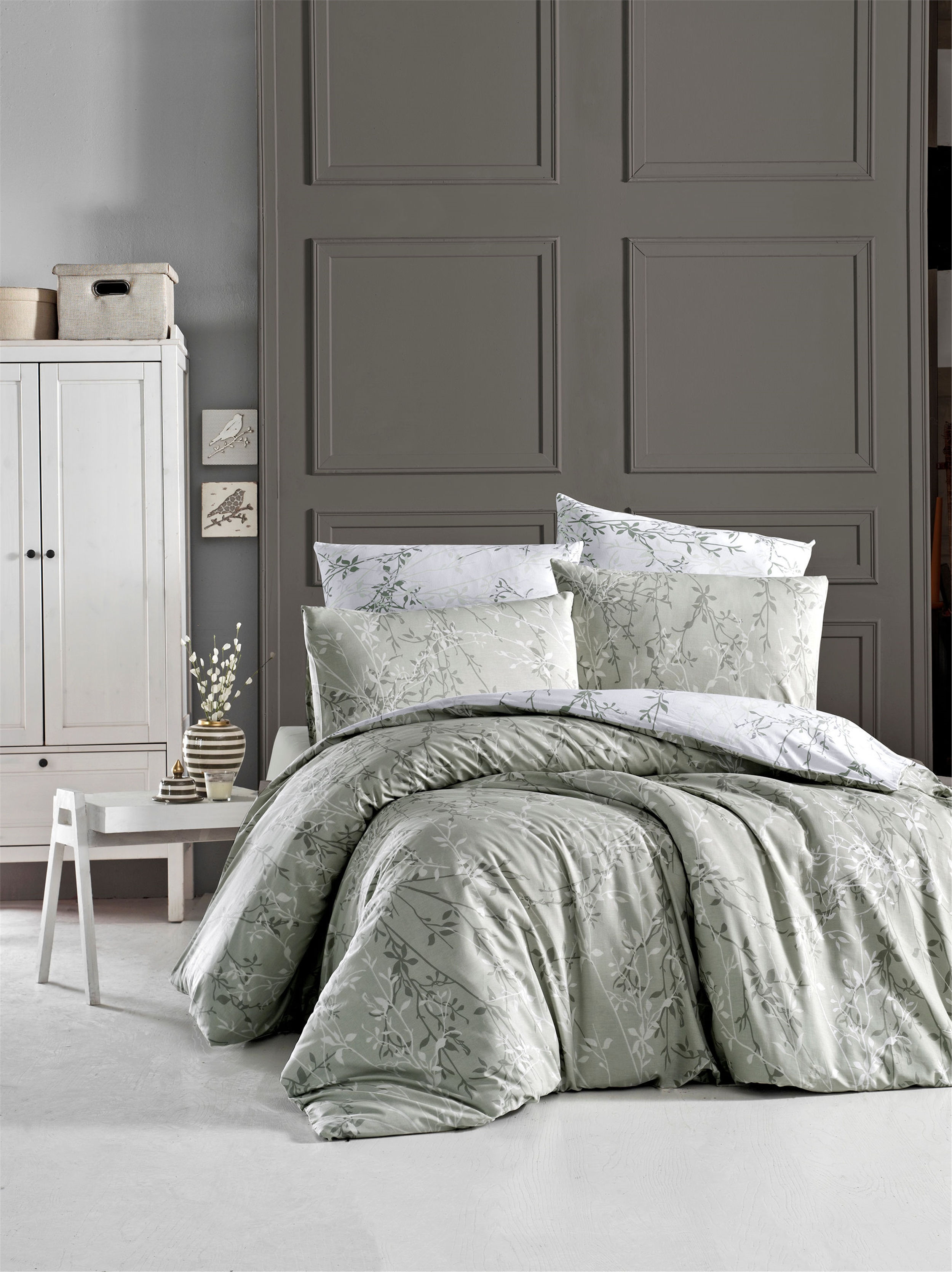 Afeks Home Zena Yeşil 160x220+50x70 cm %100 Pamuk Nevresim Seti (AFEKSHOME.50007)