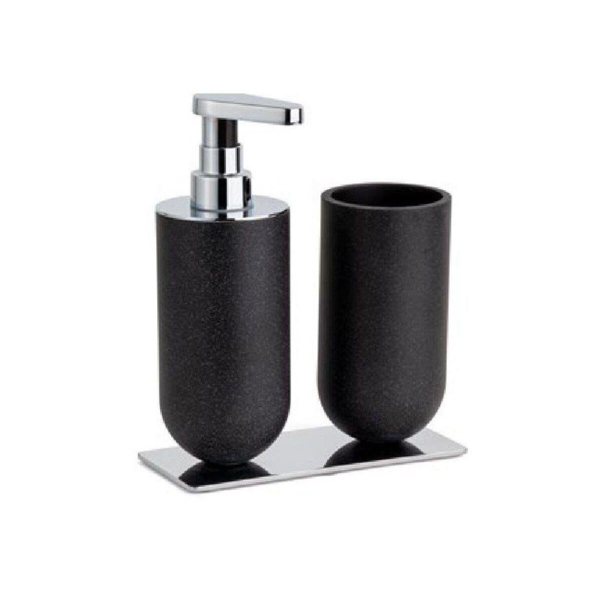 System Mat Siyah Krom Diş Fırçalık ve Sıvı Sabunluk (BA2026 022 R2-CR)