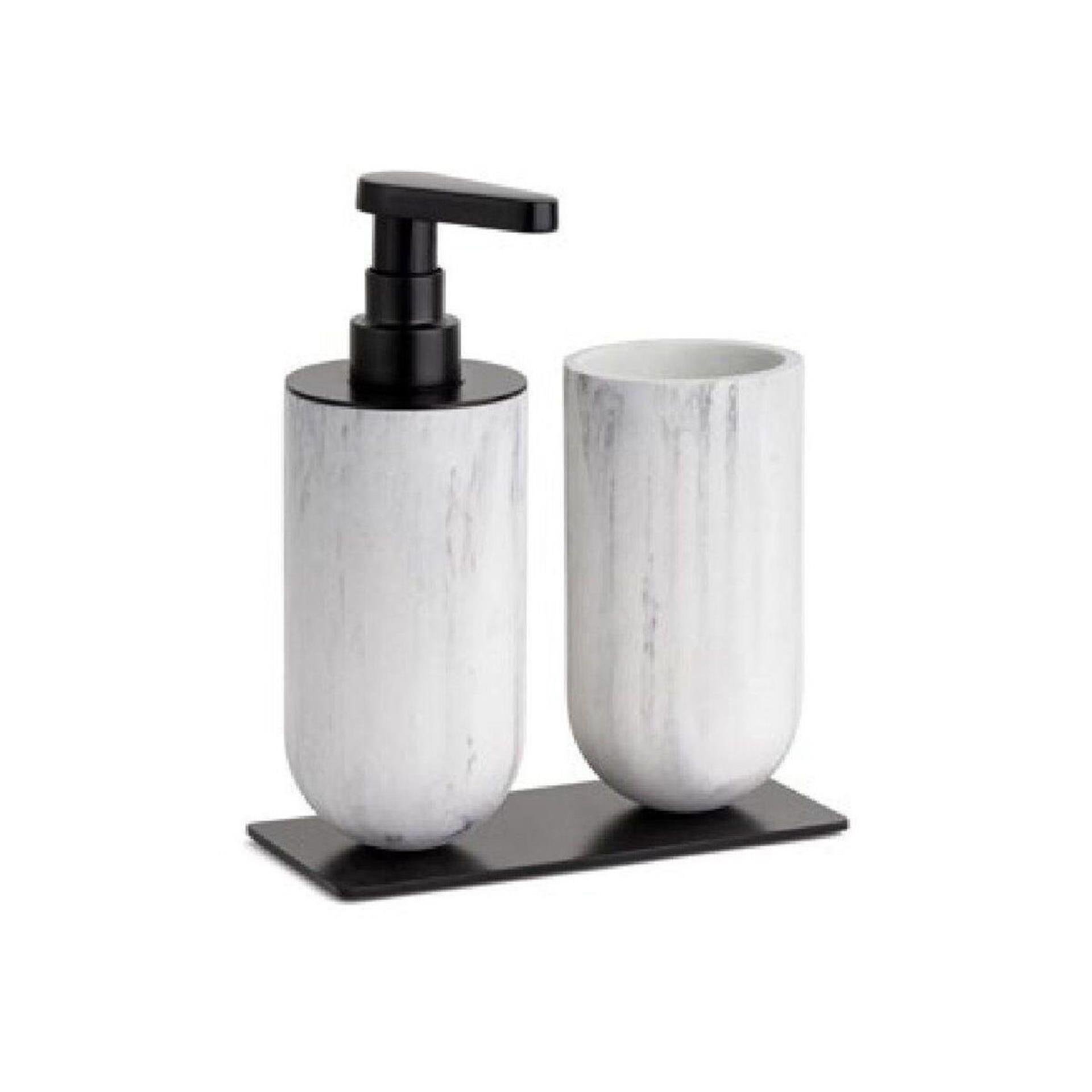 System Beyaz Mermer Siyah Diş Fırçalık ve Sıvı Sabunluk (BA2026 022 R3-AL6)