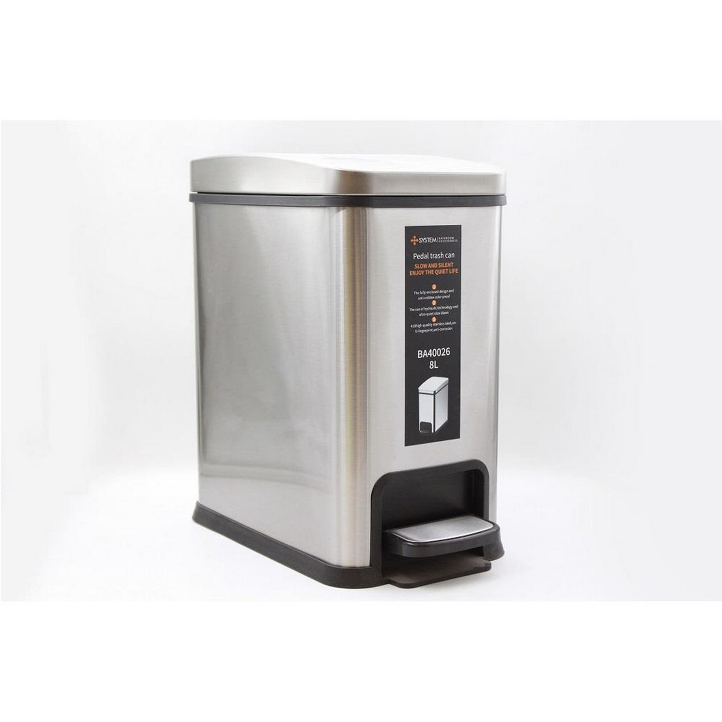 System Nikel Saten 8 Litre Pedallı Çöp Kovası (BA4026 034 NB)