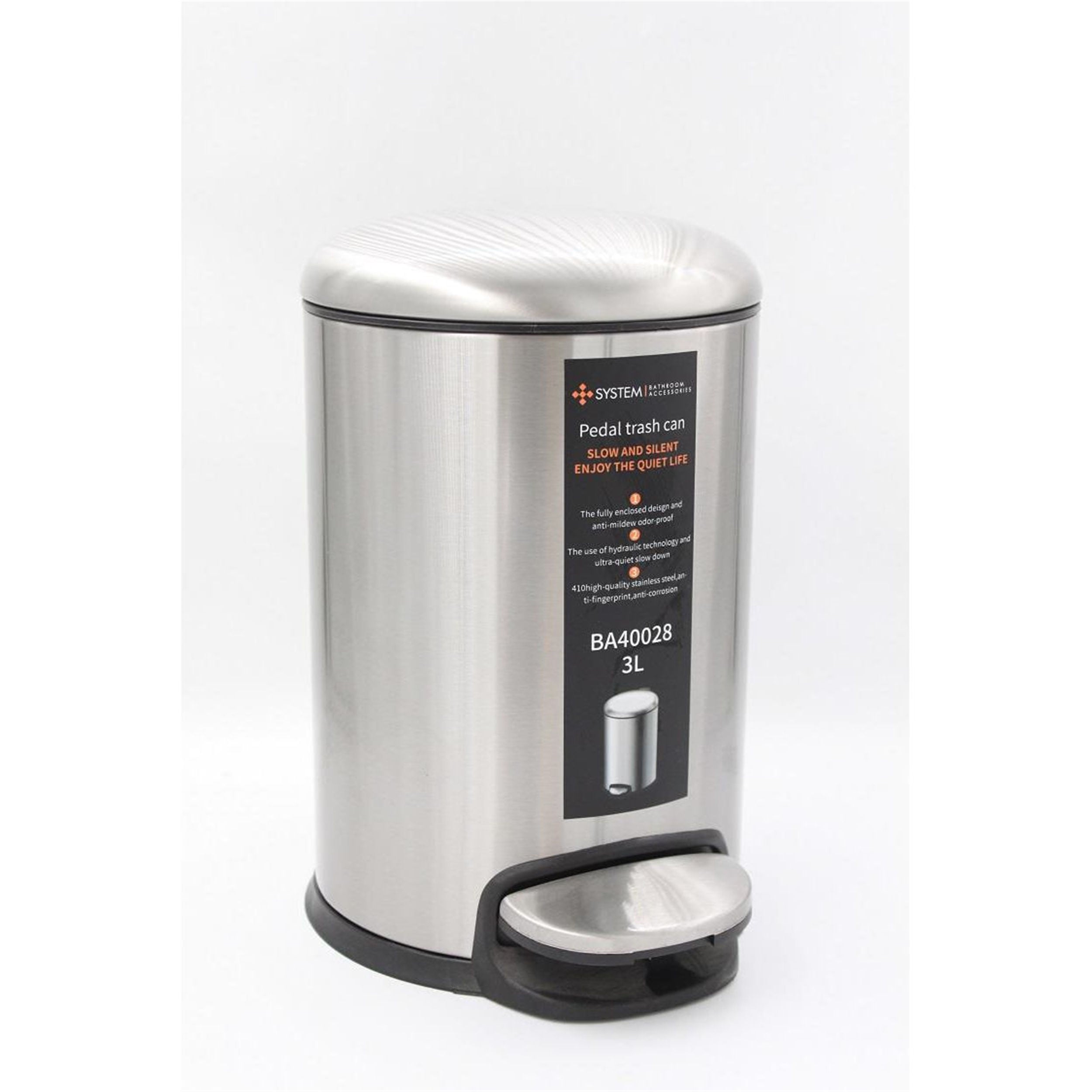 System Nikel Saten 3 Litre Pedallı Çöp Kovası (BA4028 034 NB)