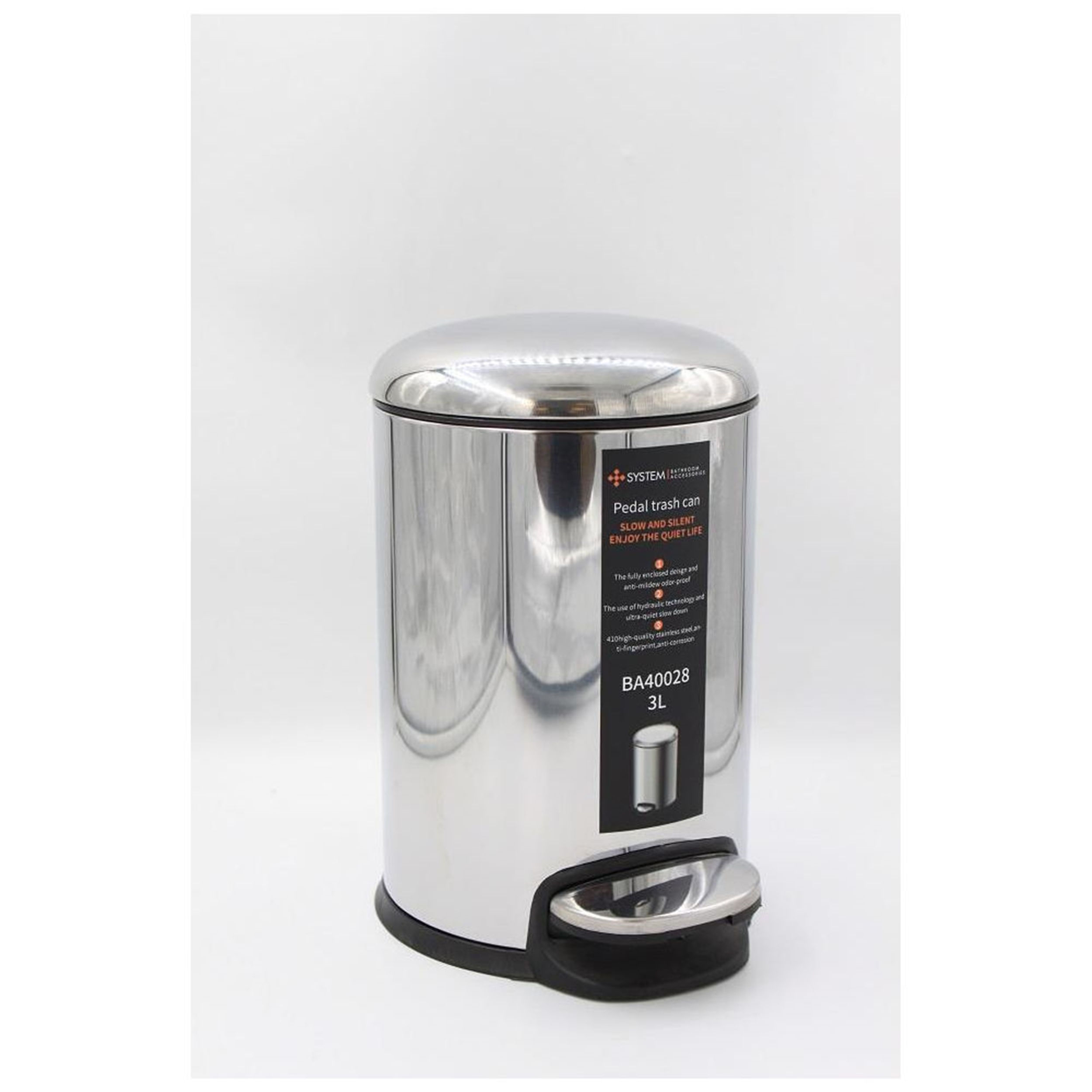 System Parlak Nikel 3 Litre Pedallı Çöp Kovası (BA4028 034 PN)