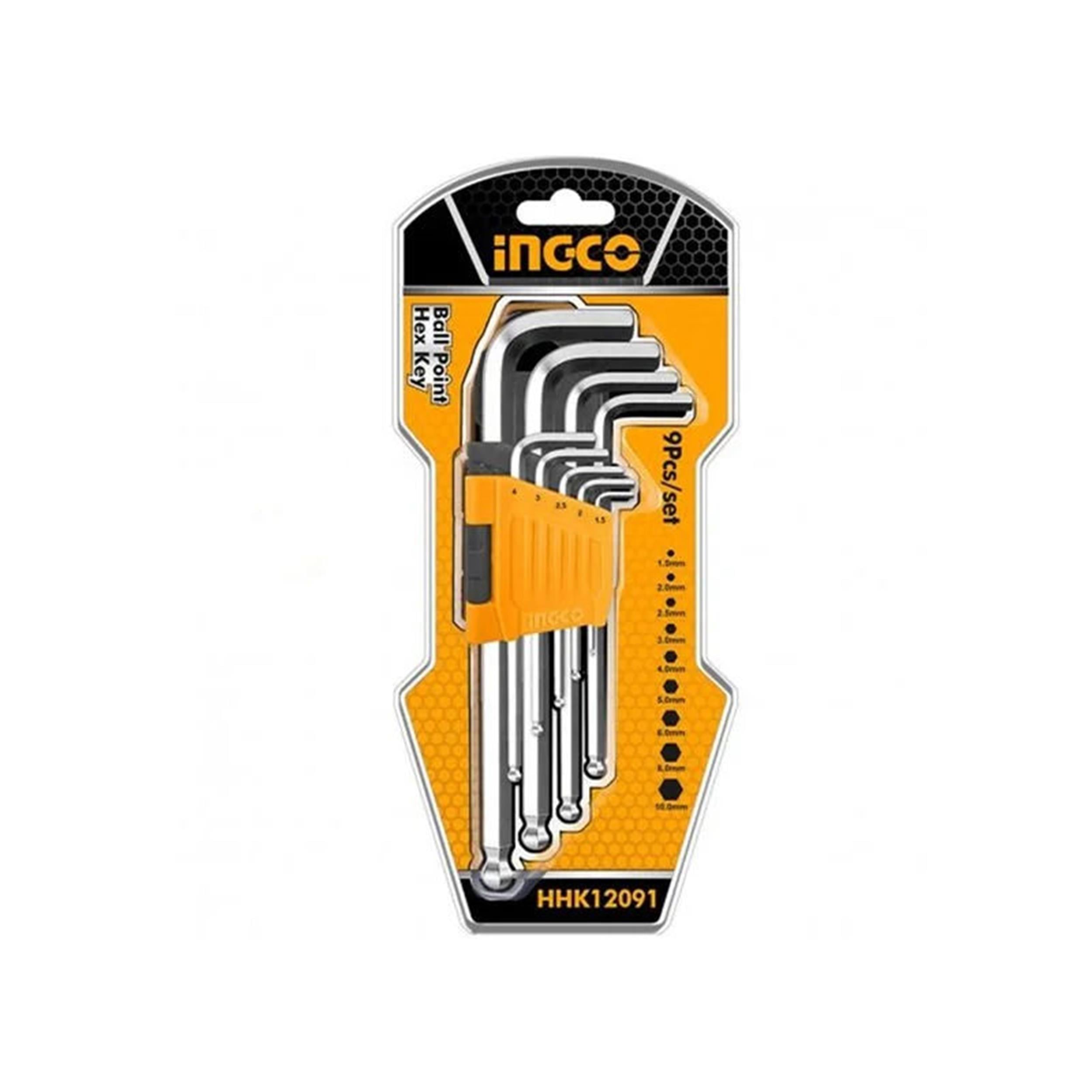 İngco 1,5-10mm 9 Parça Endüstriyel Ekstra Uzun Top Başlı Alyan Anahtar Seti (ING-HHK12092)