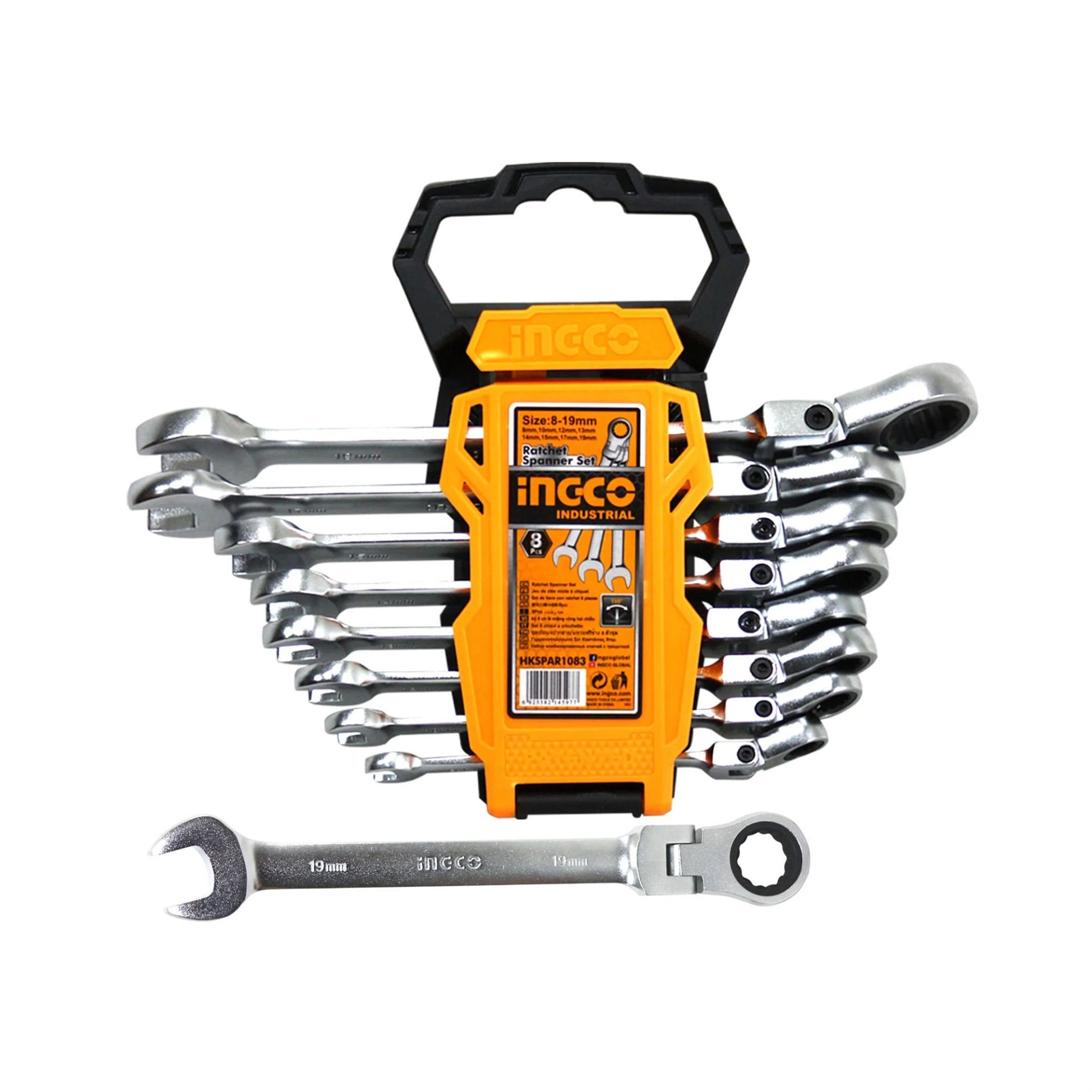 İngco 8-19 mm 8' Li Kombine Cırcır Döner Kafalı Anahtar Seti (ING-HKSPAR1083)