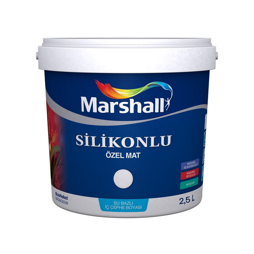 Marshall Beyaz 2,5 Litre Silikonlu Özel Mat Su Bazlı İç Cephe Boyası (MARSHALL.5133904)