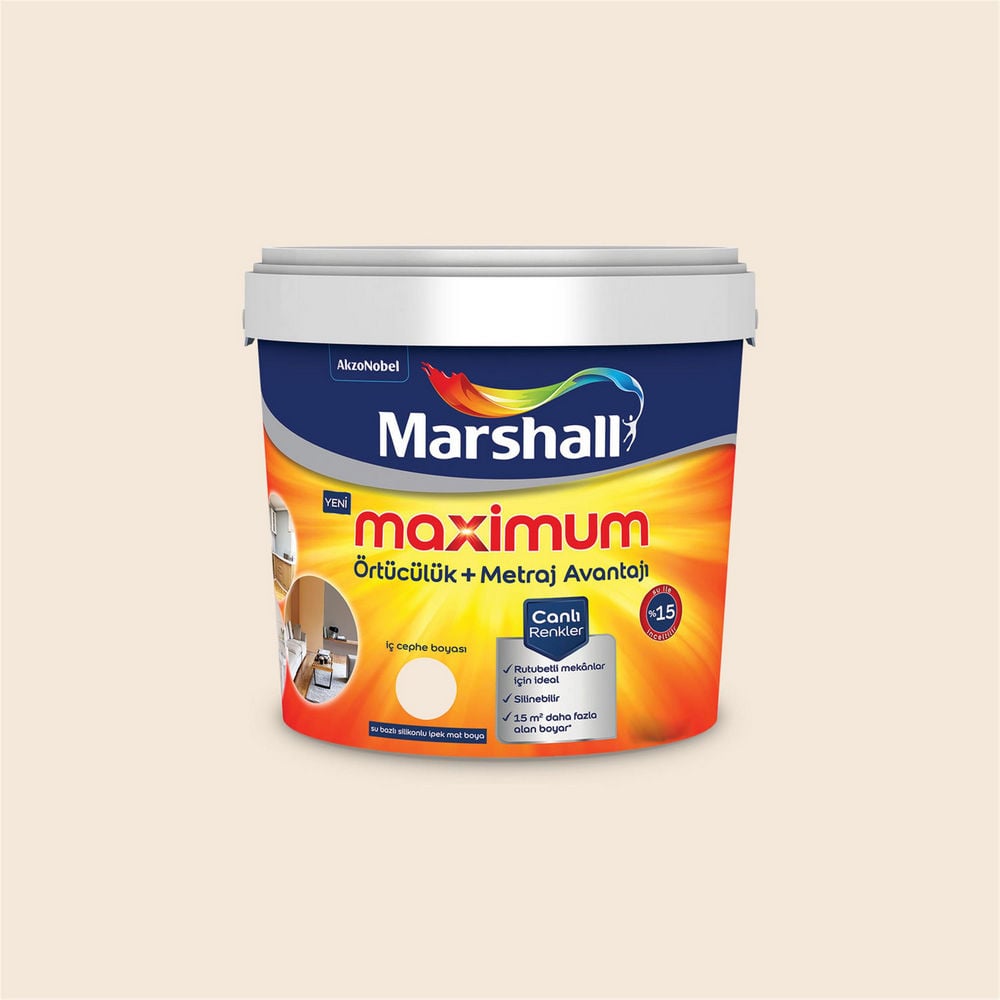 Marshall E6.05.85 15 Litre Maximum Su Bazlı Silikonlu İpek Mat İç Cephe Boyası (MARSHALL.5309481)