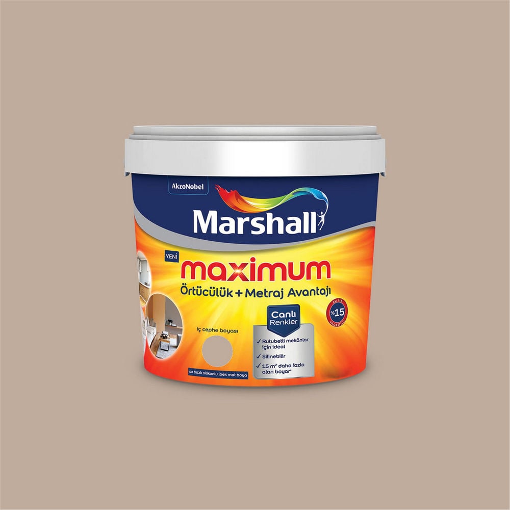 Marshall 00YY 44/107 2,5 Litre Maximum Su Bazlı Silikonlu İpek Mat İç Cephe Boyası (MARSHALL.5309483)