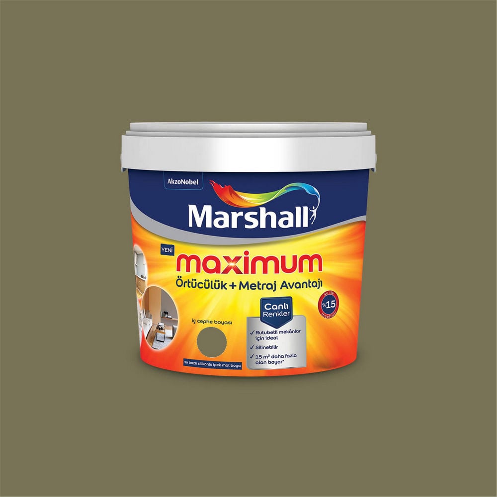 Marshall 70YY 18/152 2,5 Litre Maximum Su Bazlı Silikonlu İpek Mat İç Cephe Boyası (MARSHALL.5309486)