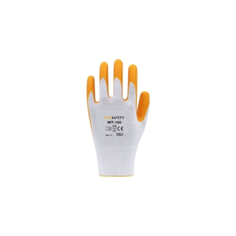 Max Safety Sarı Beyaz 10 Numara Polyester Nitril Eldiven (MAXSAFETY.NIT-100-10)