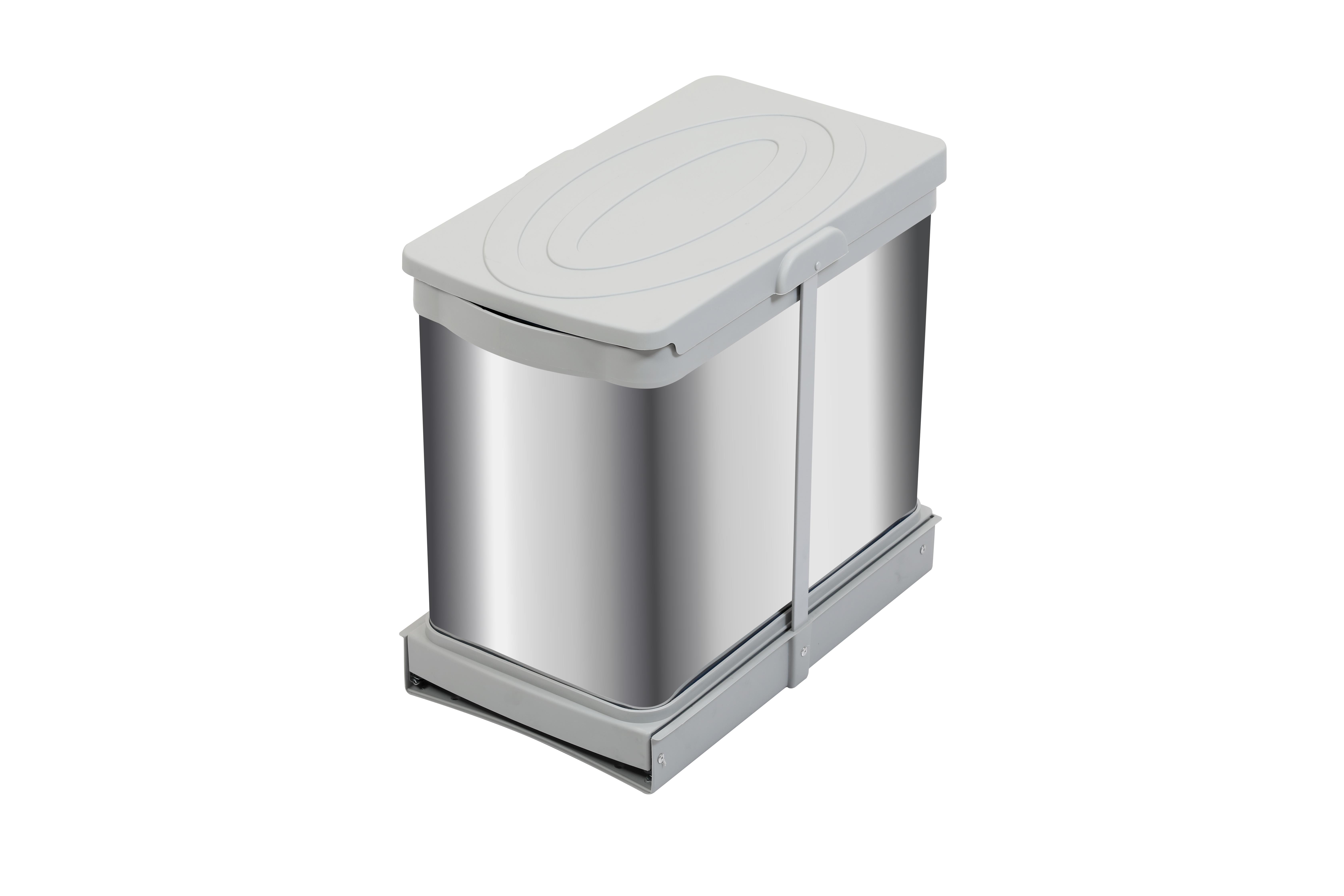 Pyramith 12+12 Litre Gri Teleskopik Raylı Paslanmaz Çöp Kovası (P-9455)