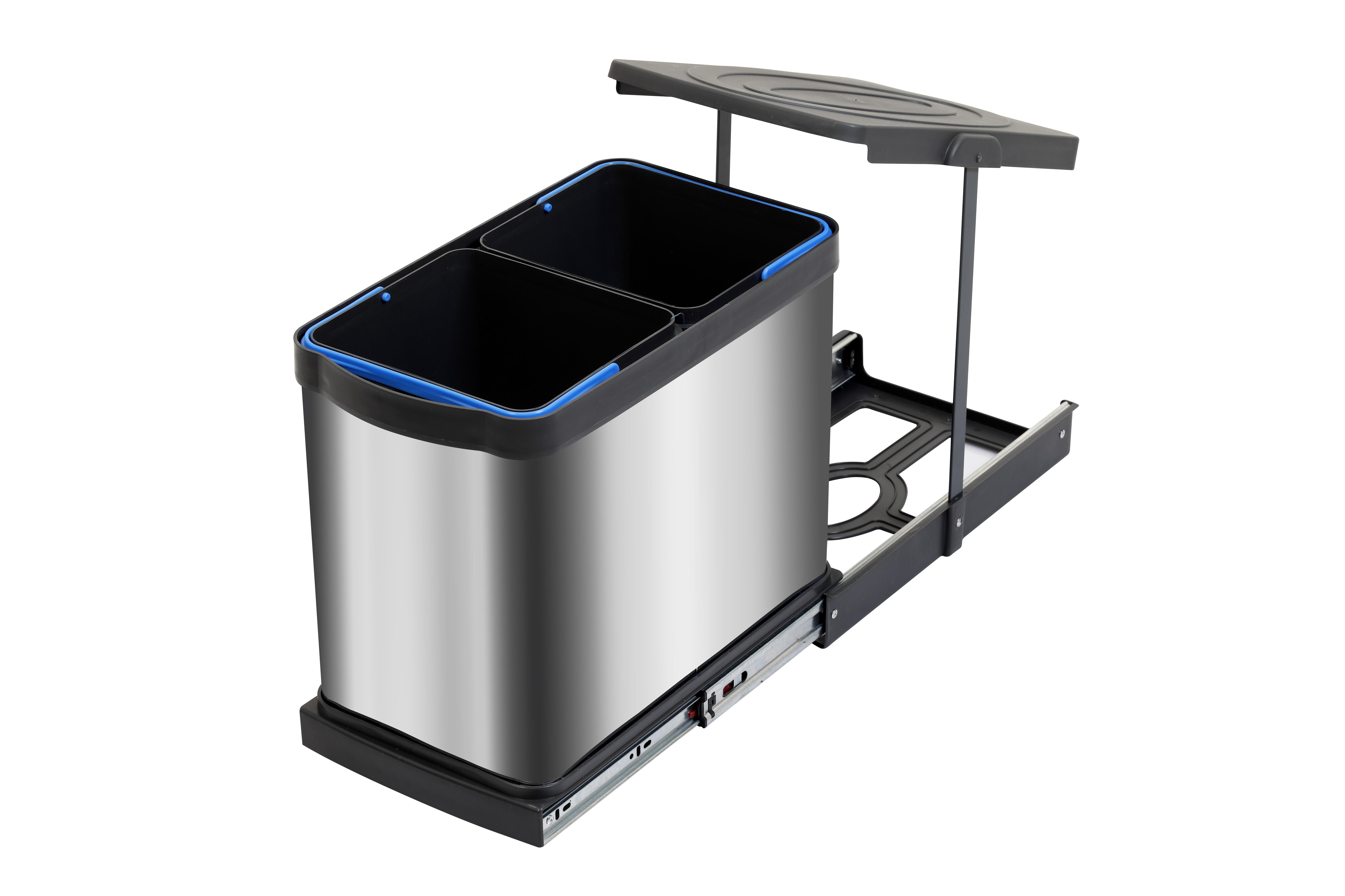 Pyramith 12+12 Litre Antrasit Teleskopik Raylı Paslanmaz Çöp Kovası (P-9456)