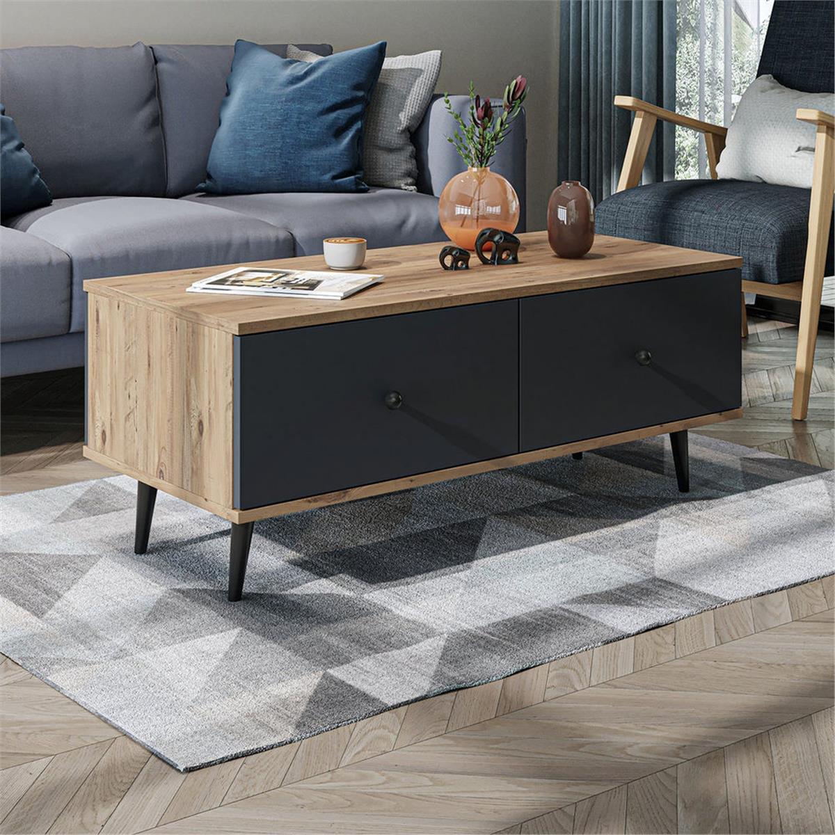 Room Art Atlas Çam Antrasit Venüs 110 cm Kapaklı Orta Sehpa (RoomArt.2710)