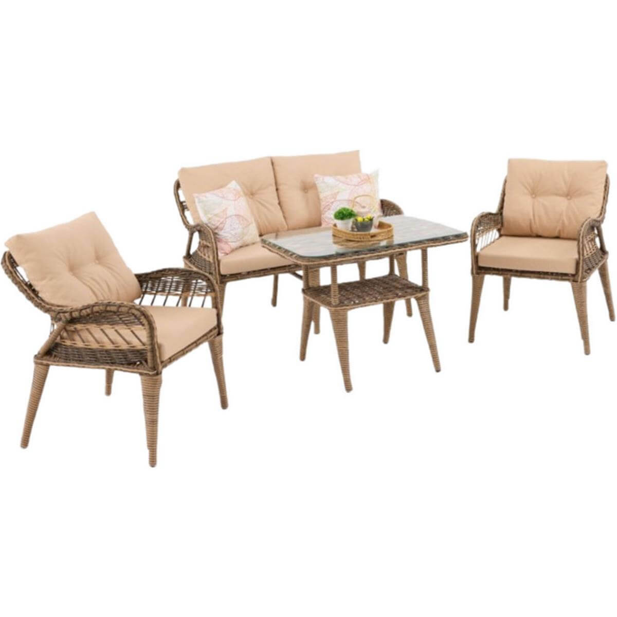 Sedir Kahve 3+1+1 Seul Orta Masalı Bahçe Mobilyası (SEDİR.SEU511)