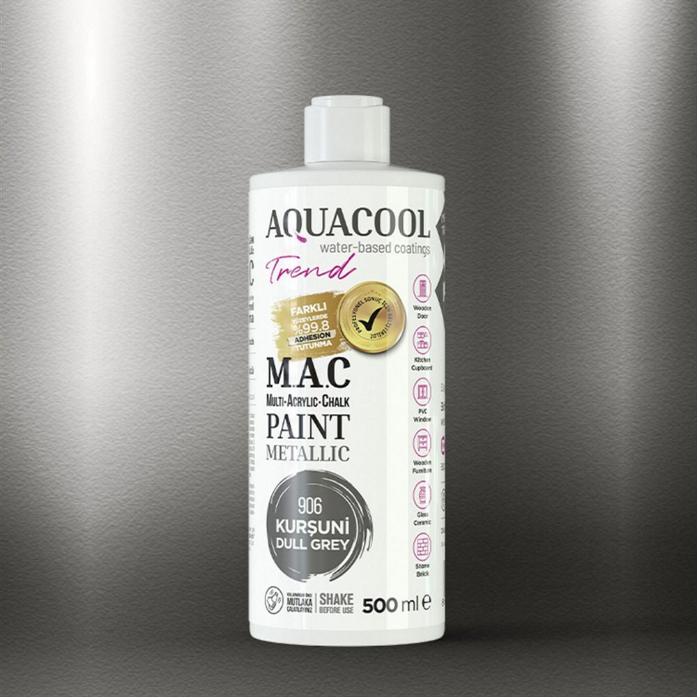 Aqua Cool Kurşuni 500 Ml. Metalik Trend Mac Hobi Boyası (T-0906/0,50)