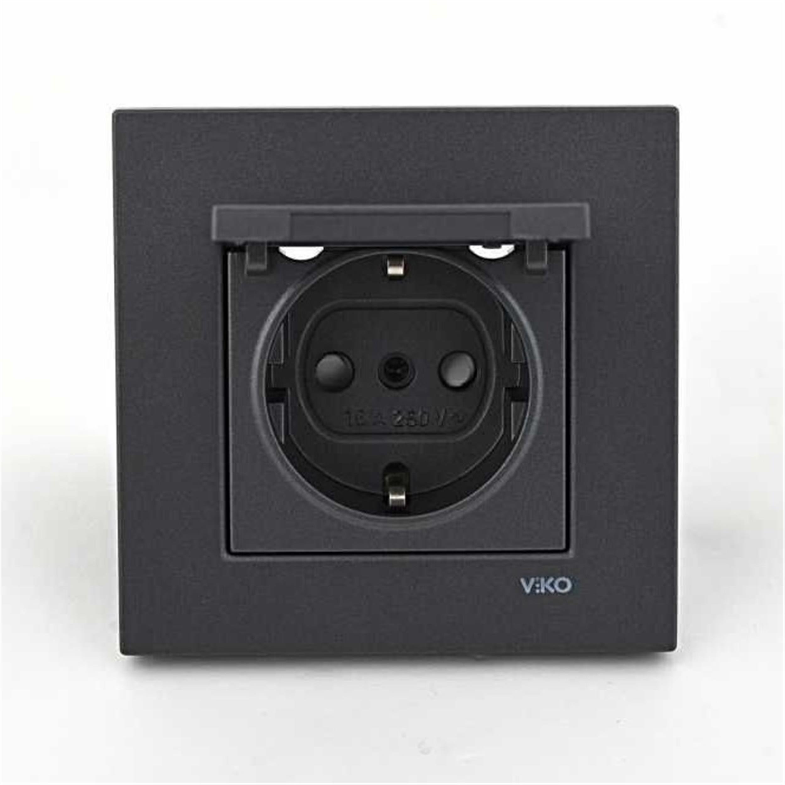 VİKO Füme Novella Kapaklı Topraklı Priz (Mekanizma Dahil) (VK-92005412)