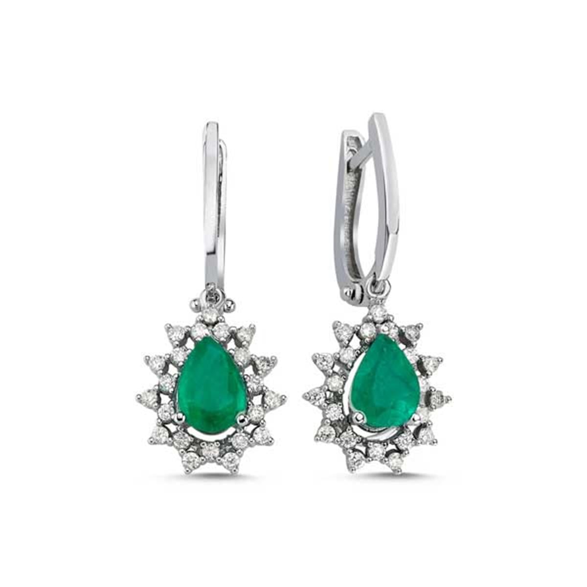 1.44 Karat Pırlanta Zümrüt Küpe L049839