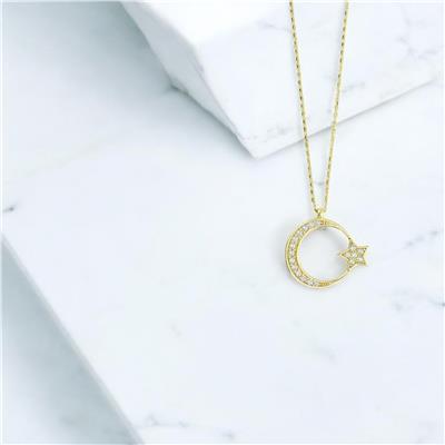 14 Ayar Altın Ayyıldız Kolye  -  0205090