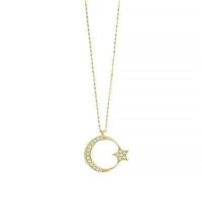 14 Ayar Altın Ayyıldız Kolye  -  0205090