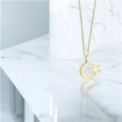 14 Ayar Altın Ayyıldız Kolye  -  0205091