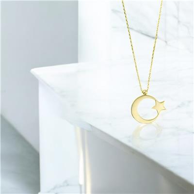 14 Ayar Altın Ayyıldız Kolye  -  0205146