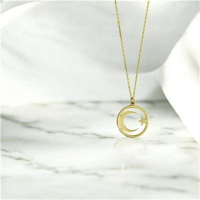 14 Ayar Altın Ayyıldız Kolye  -  0208487