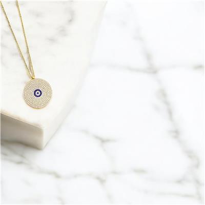 14 Ayar Altın Nazar Boncuklu Kolye  -  0191505