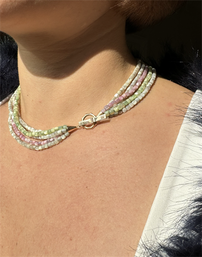 5 Renkli Sedef Boncuk ECCE Logolu Pırlantalı Kolye