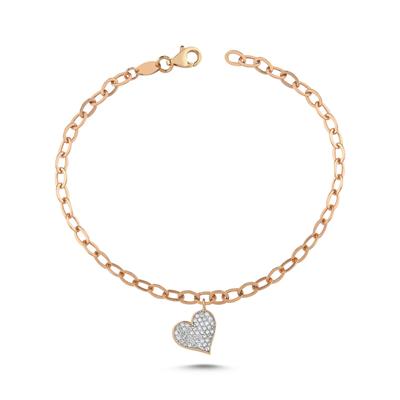 Beyaz Pırlantalı Kalp Bileklik