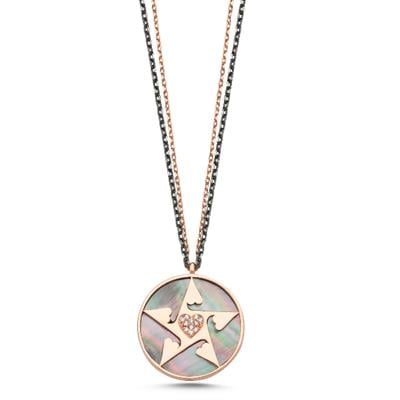 Happy Star Kalpli Pırlantalı Altın Çift Zincirli Kolye