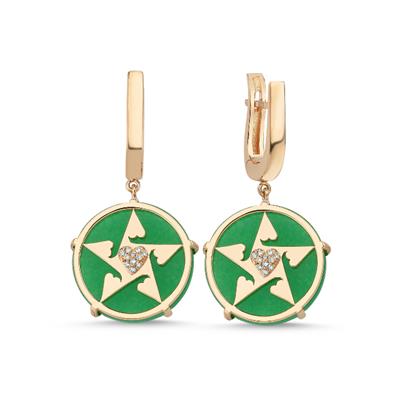 Happy Star Kalpli Pırlantalı Doğal Taşlı Altın Küpe