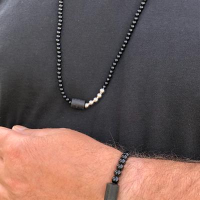 ECCE Onix Abonoz Ağaç Uçlu Altın Toplu Erkek Kolye