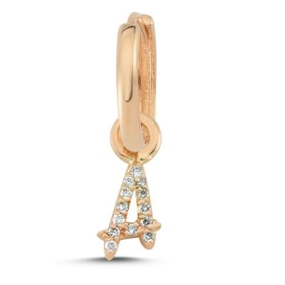 Pırlantalı Harf Charmlı Düz Altın Halka Küpe