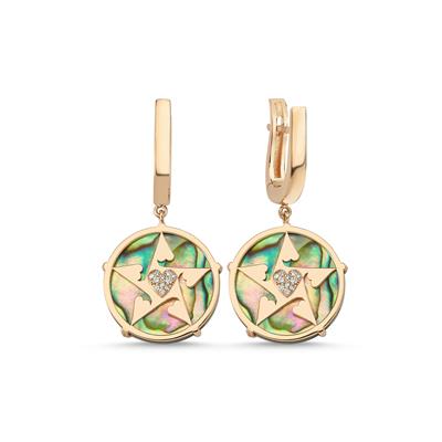 Happy Star Kalpli Pırlantalı Doğal Taşlı Altın Küpe