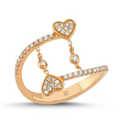 Kalp Zincir Bağlantılı Pırlantalı Yüzük