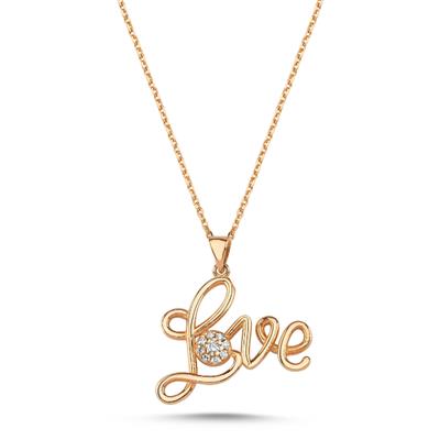 Love El Yazılı Pırlantalı Kolye