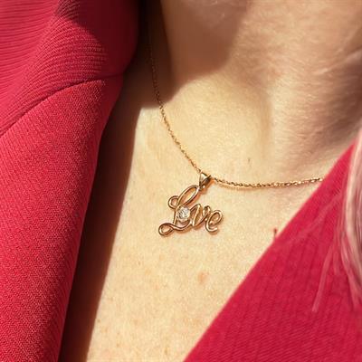 Love El Yazılı Pırlantalı Kolye
