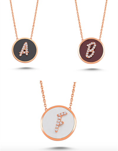 Mineli Pırlantalı Harf Kolye