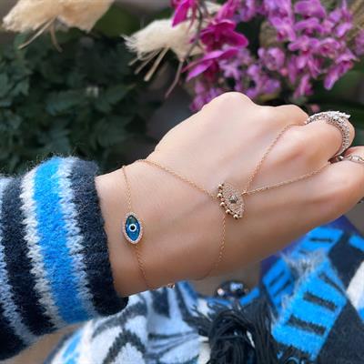 Nazar Boncuklu Çift Taraflı Pırlantalı Bileklik