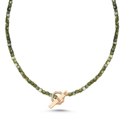 Renkli Sedef Boncuk ECCE Logolu Pırlantalı Kolye