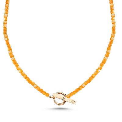 Renkli Sedef Boncuk ECCE Logolu Pırlantalı Kolye