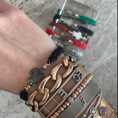 Sedef Kaplumbağa Altın Toplu İp Bileklik