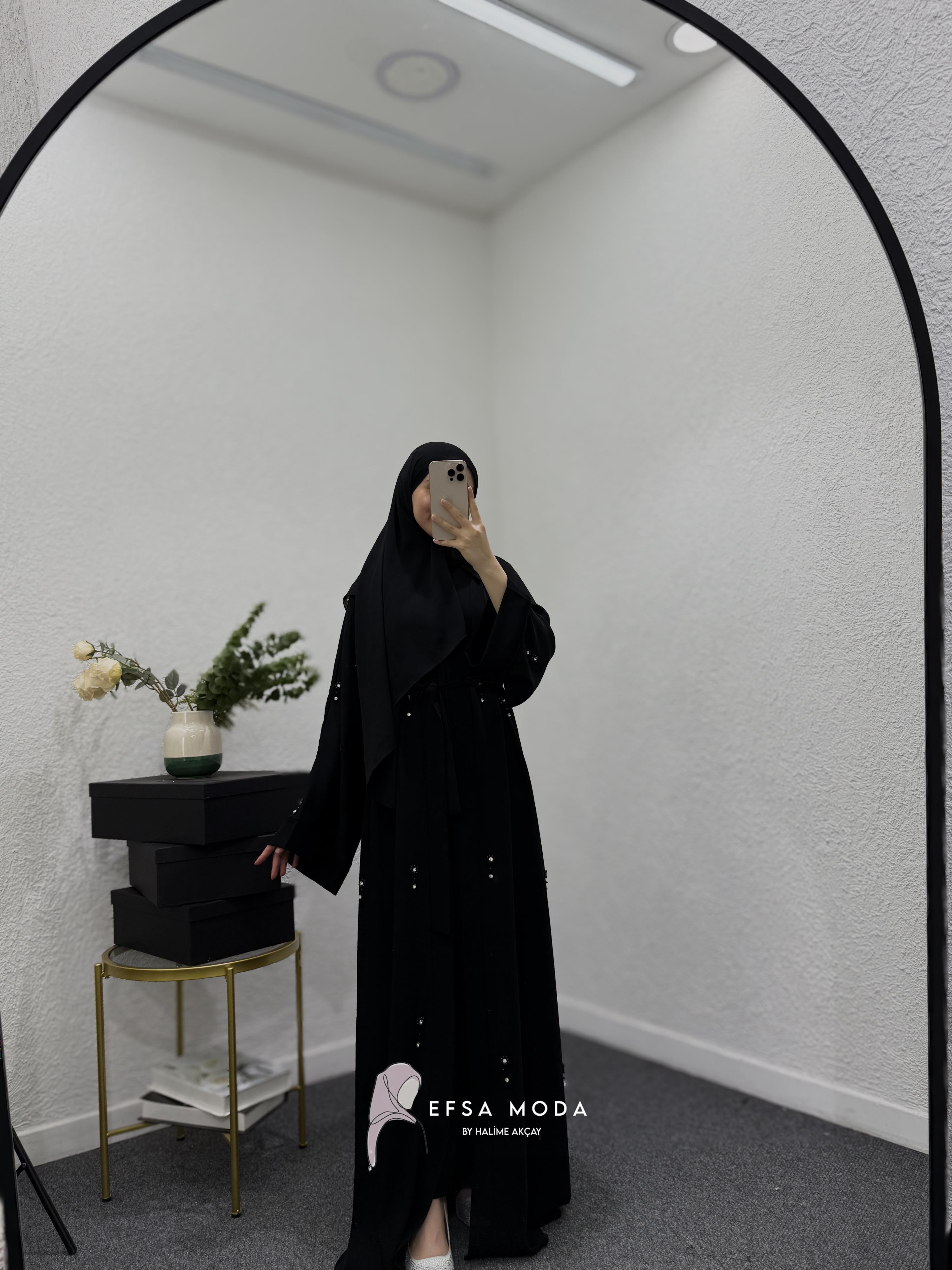 İNCİ PAPATYA ABAYA SİYAH