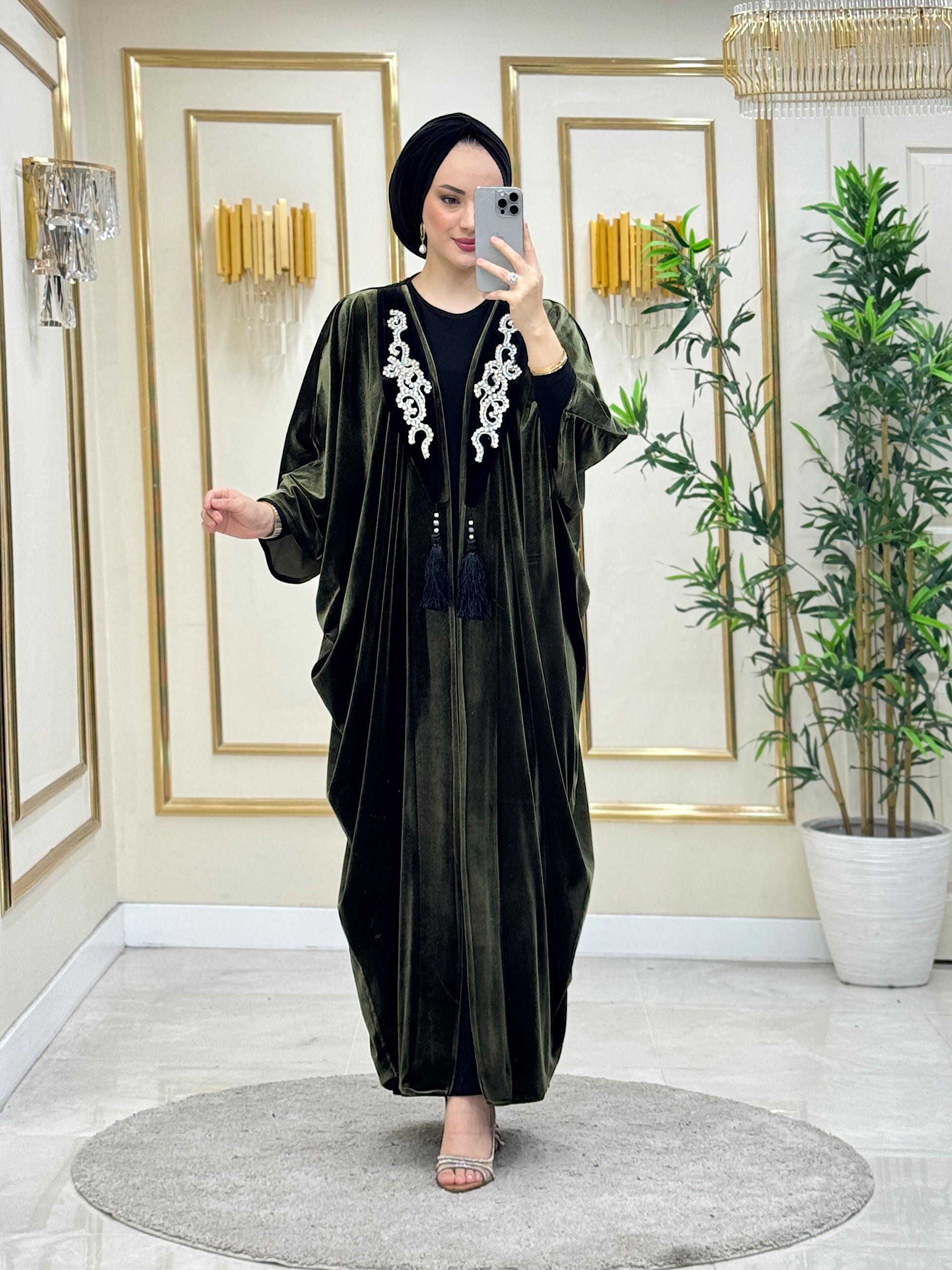LORA YEŞİL KADİFE ABAYA