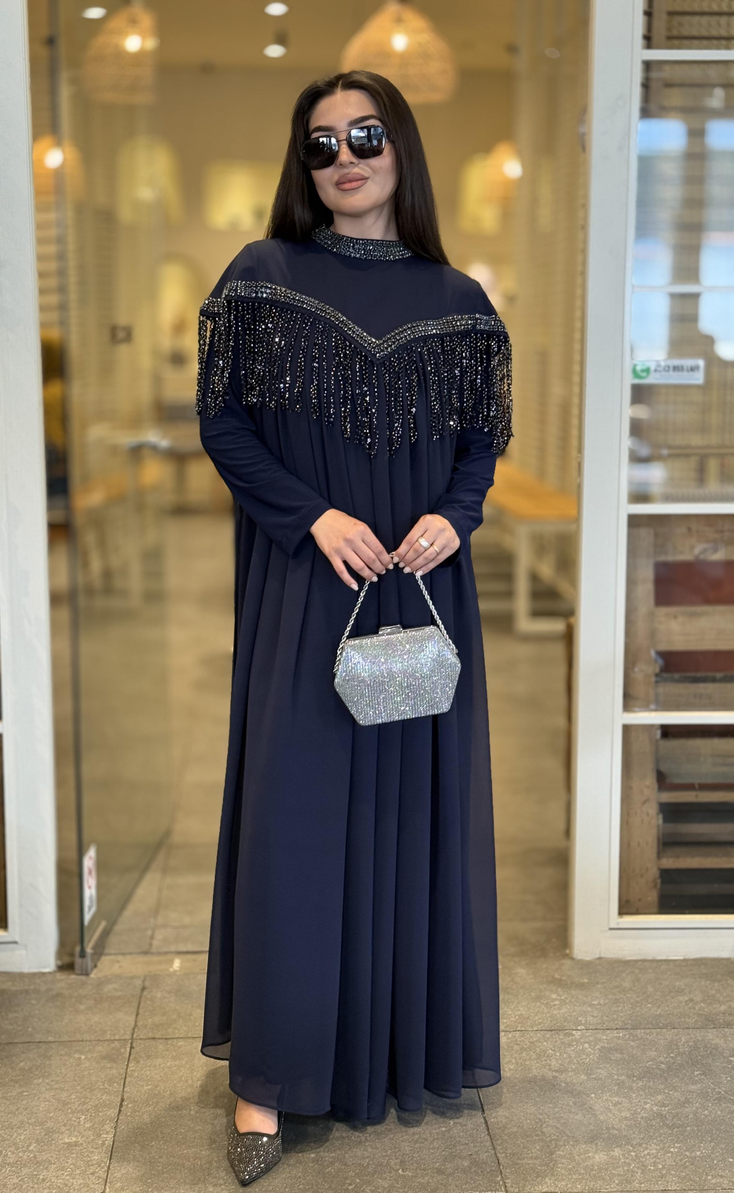 SELENA ELBİSE LACİVERT SAÇAKLI