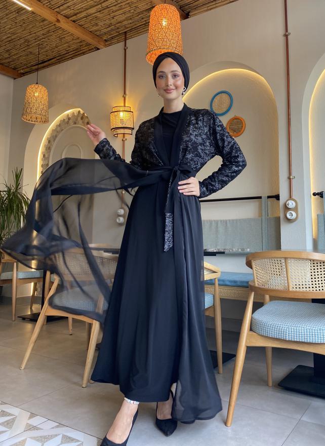 ŞİFON DETAY ABAYA TAKIM