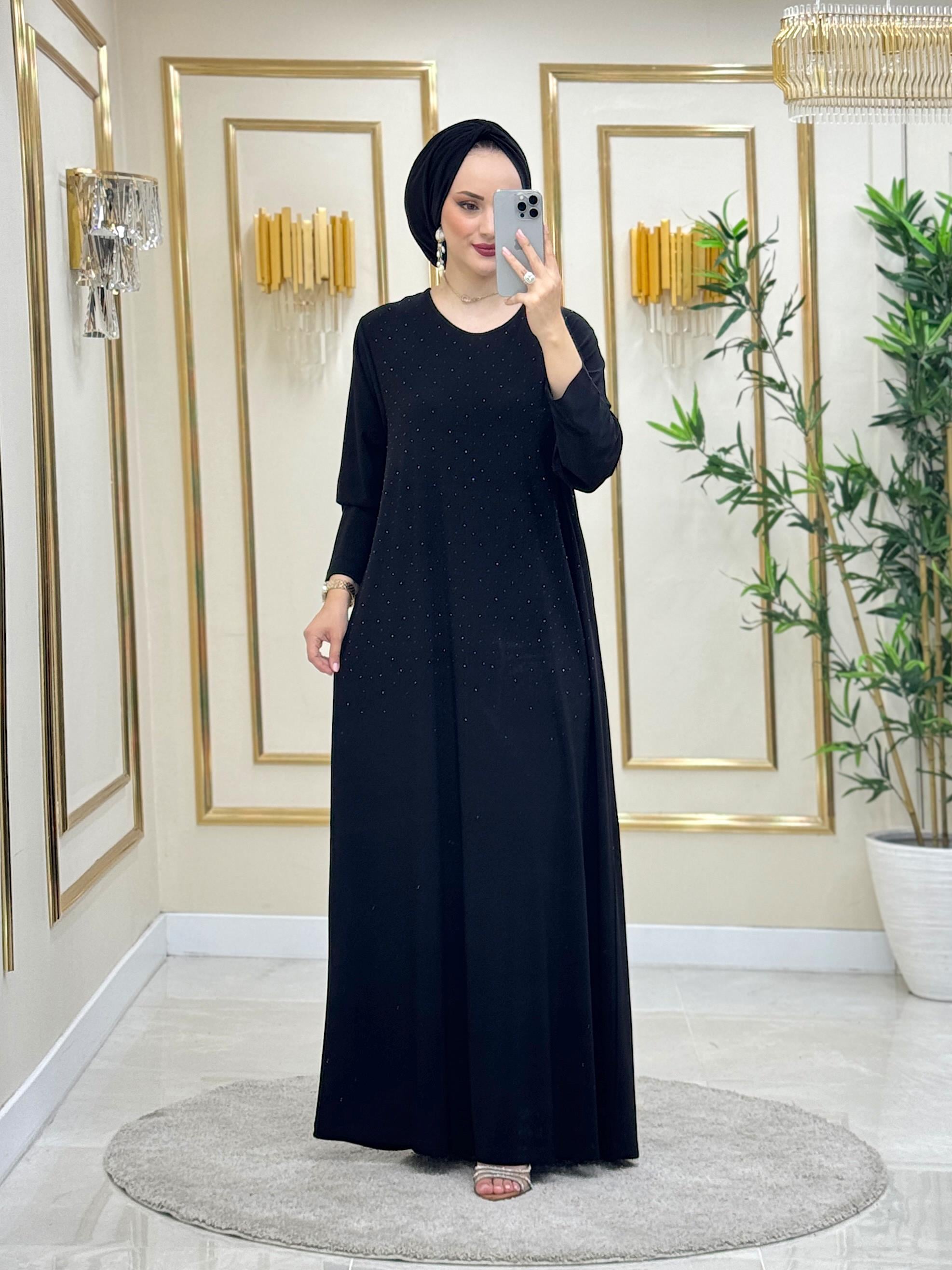Taşlı İç Elbise Siyah